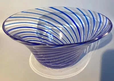Vintage Blue White Swirl Hand Blown Fruit Bowl Candy Dish Superb Hand Made Item. • £30