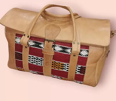  Carpet Leather Weekend Duffel Bag For Women & Men Kilim Weekender Bag Boho Le • $139