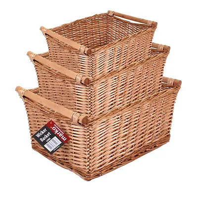 Wicker Baskets Willow Rattan Natural Hand Woven Hamper Gift Carrier Storage Box • £16.99