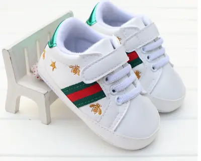 Newborn Baby Boy Girl White Sneakers Pram Shoes Infant Trainers Size 0-18 Months • £4.99