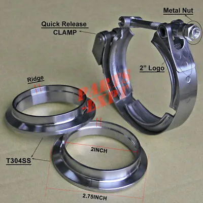 $13.99 • Buy 2inch V-band Clamp & 2” Stainless Male/Female Flange Kit Turbo Exhaust Downpipe