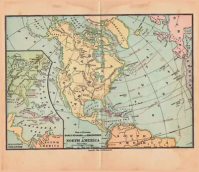 Antique 1885 Map Early Voyages & Discoveries Of North America 8x10 • $20.76