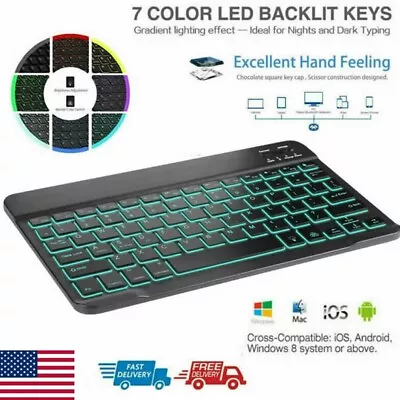 Backlit Wireless Bluetooth Keyboard For IOS Android PC IPad Tablets Rechargeable • $15.89