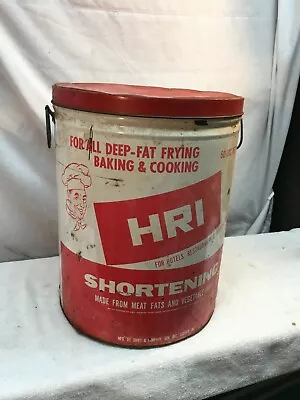 Vintage Advertising Tin Lg. 50 Lb HRI Shortening Food Kitchen Red White Kitchen  • $71.99