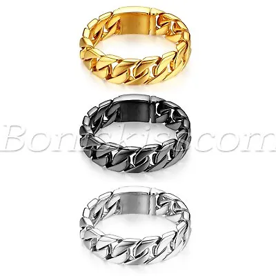 20mm Men's Heavy Polished Stainless Steel Large Cuban Curb Link Chain Bracelet • $25.64