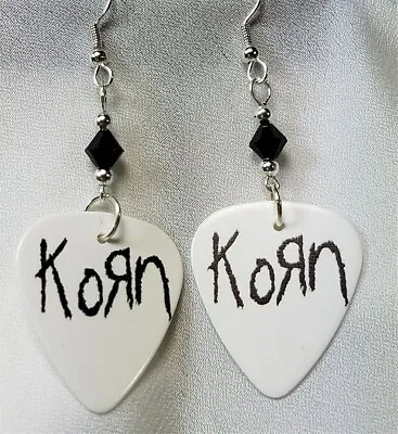 Korn White Guitar Pick Earrings With Black Swarovski Crystals • $7