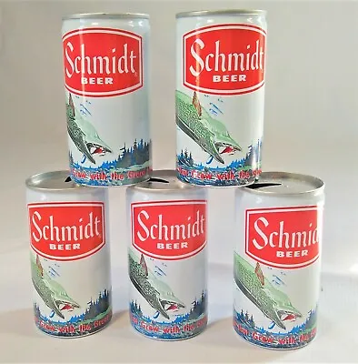 Schmidt Aluminum Pull Tab 12 Oz Cans 5 Pack Lot Bundle Fly Fishing Pike Vintage • $3.60