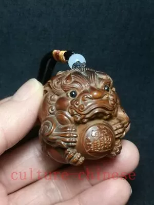 Japanese Boxwood Hand Carved Vivid Lion Figure Statue Netsuke Collectable Gift • £19.19