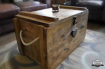 Rustic Wooden Chest Trunk Blanket Box Shabby Vintage Coffee Table Ottoman • £249