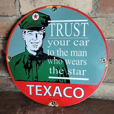 Old Vintage 1952 Trust Texaco Star Gasoline Porcelain Gas Station Pump Sign 12  • $139.99
