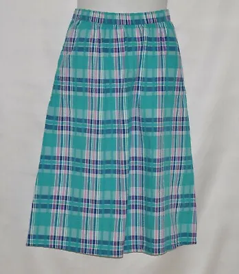 Joan Rivers Regular Madras Plaid Midi Skirt Size S Green Multi • $13.29