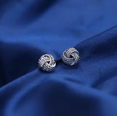 New Sparkling Knots Round Stud Cz Womens Pandora Unique Earrings S925 Ale • £20.98