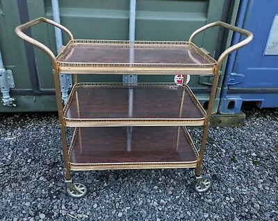 A 1970'S METALWARE THREE TIER Tea Trolley Pierced Gallerys Top Tier Removes • £69.99