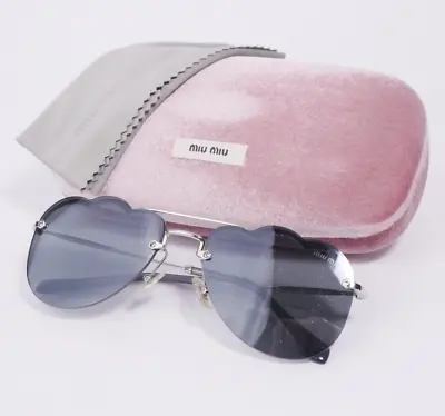 Miu Miu 56US Women's Sunglasses Silver Frame Dark Grey Flash Silver Lens 140mm • $166.79