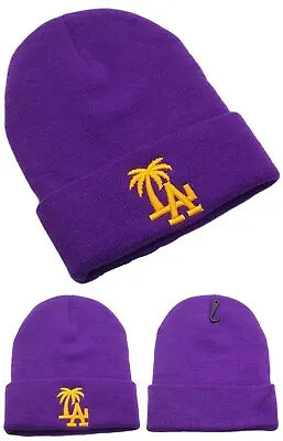 Los Angeles New Leader Headline Palm Dodgers Purple Gold Beanie Era Hat Knit Cap • $18.99
