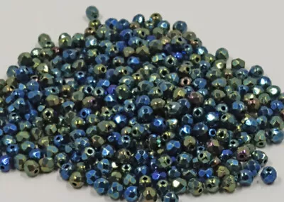 600 4mm Czech Fire Polished Metallic Jet Green Iris AB Beads • $14