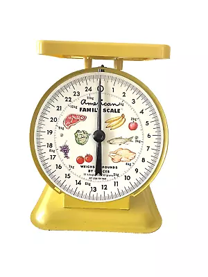 Vintage American Family Metal Kitchen Scale Sunny Yellow Up To 25 Lbs 1950th • $39.95