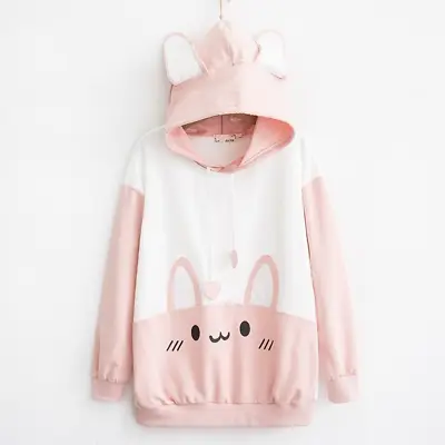 Lady Girl Hooded Sweatshirt Hoodies Pullover Top Pink Bunny Ear Cute Kawaii Chic • $61.75