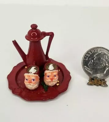 Signed '87 Artisan Santa Mugs & Hot Cocoa Teapot 1:12 Dollhouse Miniature Drinks • $67.99