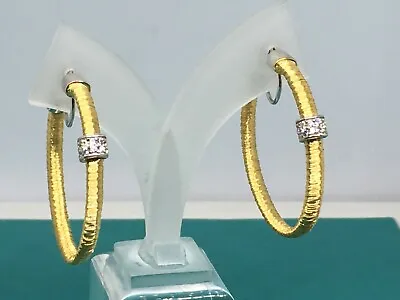 Charles Garnier Gold Vermeil & Sterling Silver Wire Wrapped CZ Hoop Earrings • $135