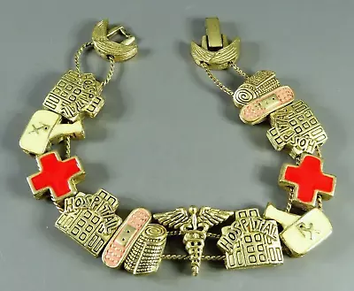 VTG Matte Gold SLIDE CHARM BRACELET Medical Professional DOCTOR NURSE HOSPITAL • $12