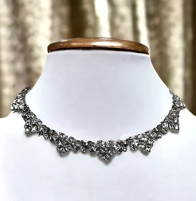 RARE TRIFARI Vintage Silver Tone Rhodium Plated Square Cut Rhinestone Necklace • $79