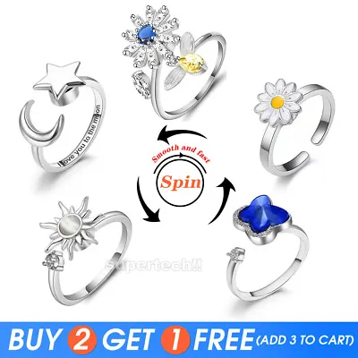 $3.86 • Buy Adjustable Opening Spinner Ring Relief Anxiety Worry Fidget Women Meditation AU