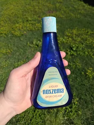 Vintage Noxzema Liquid Skin Cream Cobalt Blue Glass Bottle With Blue Lid - EMPTY • $12