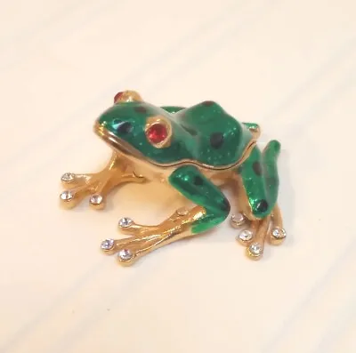 Green Enameled Jeweled Frog Trinket Box Hinged 2.5  • $12