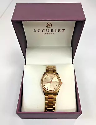 Accurist Gold Watch Gold Pave Bezel Round Face Metal Strap T2710 W37B • £9.99