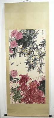 Qi Baishi Signed Chinese Hand Painted Scroll Painting Insects Flowers 齐白石 • $199