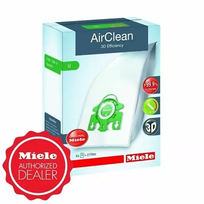 Miele U Vacuum Cleaner Airclean Bags 4 Bags 2 Filters Green Collar Genuine • $22.99