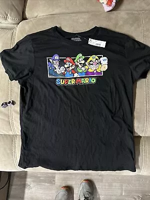 New Super Mario Bros Black T-Shirt Adult Size 2XL With 2 ￼3-D Printed Rings. • $14