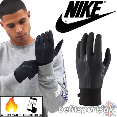 Nike Mens Winter Gloves Black Tech Fleece Thermal Warm Grip Touch Screen Phone • £29.95