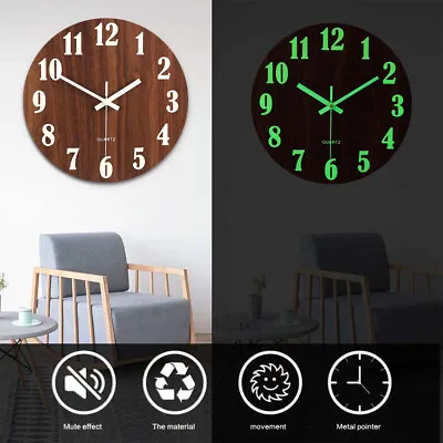 £10.95 • Buy 12'' Luminous Wall Clock Silent Quartz Hanging Glow In The Dark Home Office UK