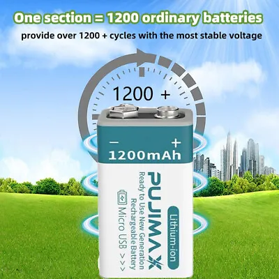 9 Volt Li-ion USB Rechargeable Batteries 1200mAh Lithium Ion Battery Type C LOT • $8.59