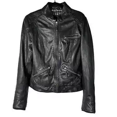 Bod & Christensen Leather Jacket Zip Moto Biker Motorcycle Neutral Black S • $100