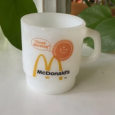 Vintage McDonalds Fire King Milk Glass Coffee Mug Good Morning Anchor Hocking • $8.97