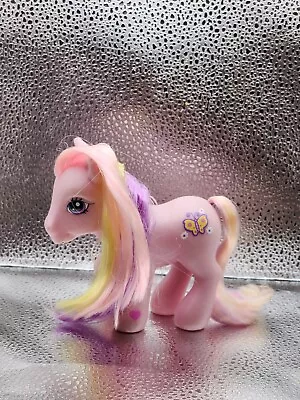 My Little Pony 2002 G3 Pink Fluttershy With Butterfly Flowers Heart Purple Eyes • $9.50