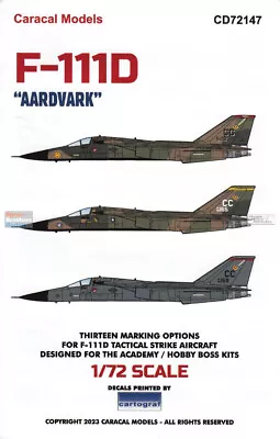 CARCD72147 1:72 Caracal Models Decals - F-111D Aardvark • $21.49