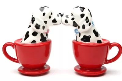 Dalmatian Dogs In Red Tea Cups Ceramic Salt And Pepper Shakers Magnetic • $19.88