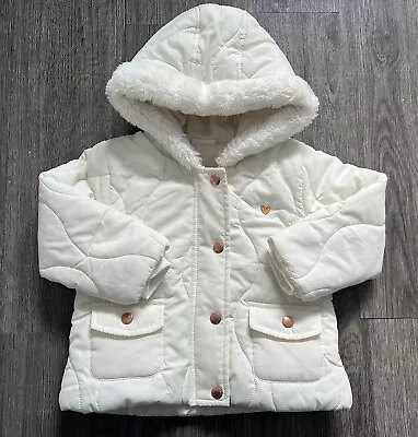 Baby Girl’s Ivory Quilted Hooded Jacket By Next: Size: 12/18m • £1.99