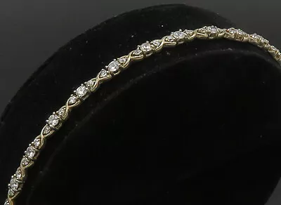 925 Sterling Silver - Vintage Sparkling Cubic Zirconia Chain Bracelet - BT8904 • $75.50