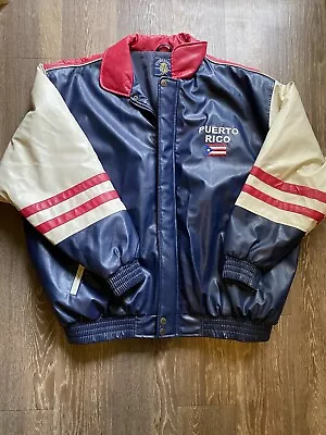 Puerto Rico Flag Bomber Jacket Faux Leather Size XXL Steve & Barrys Vintage VTG • $69.99