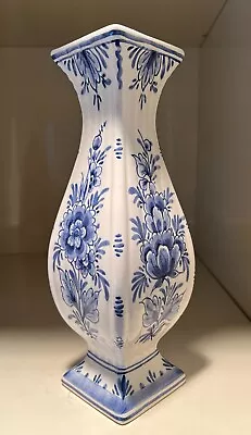 VINTAGE DELFT -Delft D Pieu Blue & White Floral Hand Painted Vase 10.5  Tall • $56.99