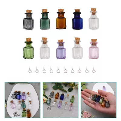  10 Pcs Crafts Small Bottles Clear Glass With Caps Cork Colored Spell Jars Vial • £8.59