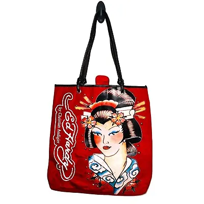 N12 Tote Bag Ed Hardy By Christian Audigier Red Geisha Tattoo Art With Studs • $20