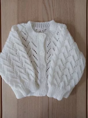 White Hand Knitted  Baby Cardigan 6 -9 Months • £9.50