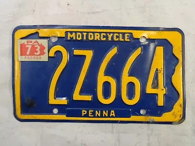 1973 Motorcycle License Plate Pennsylvania PA Penna Metal Orginal • $29.99