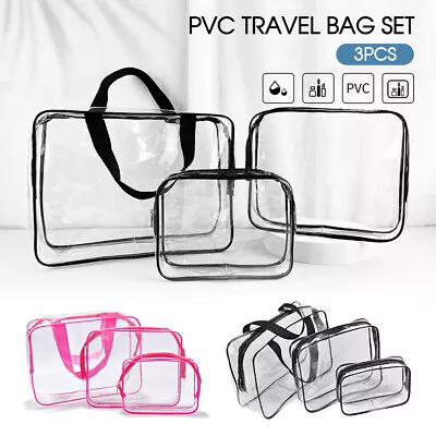 $11.99 • Buy 3PCS Cosmetic Makeup Toiletry Clear PVC Organizer Travel Wash Bag Holder Set